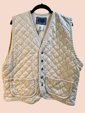Vintage 90s ESPRIT Denim Tag Cream Quilted Cotton Snap Vest (fits S or M)